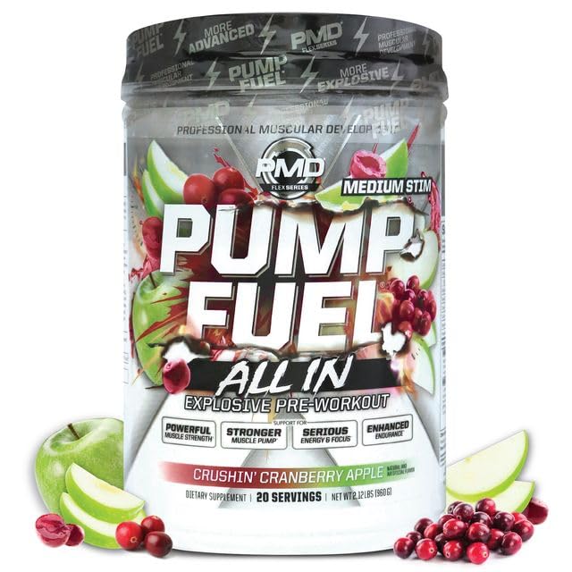 PMD Pump Fuel ALL IN bottle in Crushin’ Cranberry Apple flavor for energized workouts.