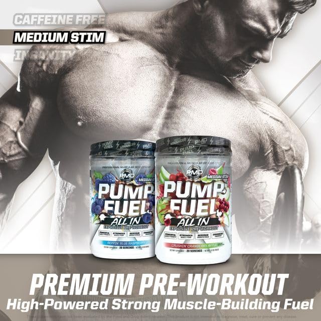 Glass of PMD Pump Fuel ALL IN with Cranberry Apple flavor energizing the user.