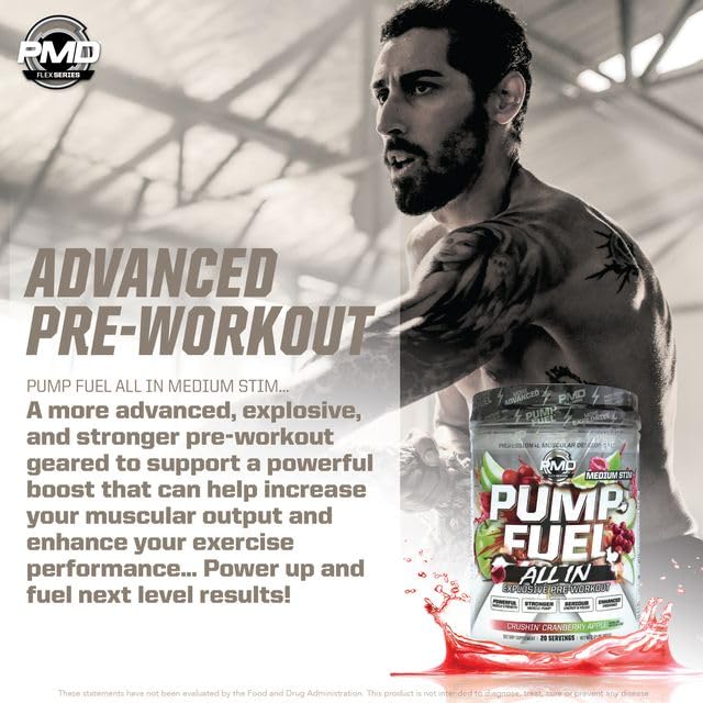 Serving cup with PMD Pump Fuel ALL IN for a quick pre-workout boost.