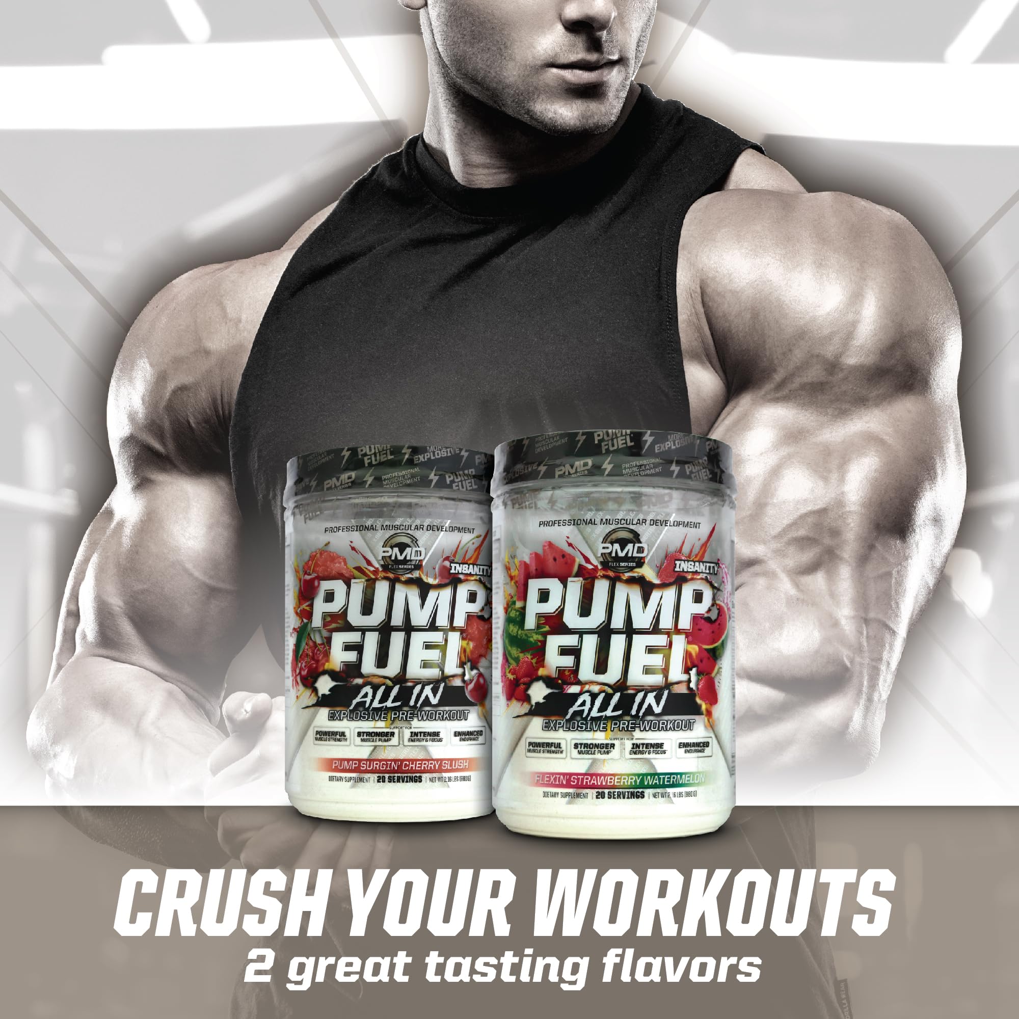 PMD Pump Fuel Insanity brand logo on canister emphasizes trusted quality