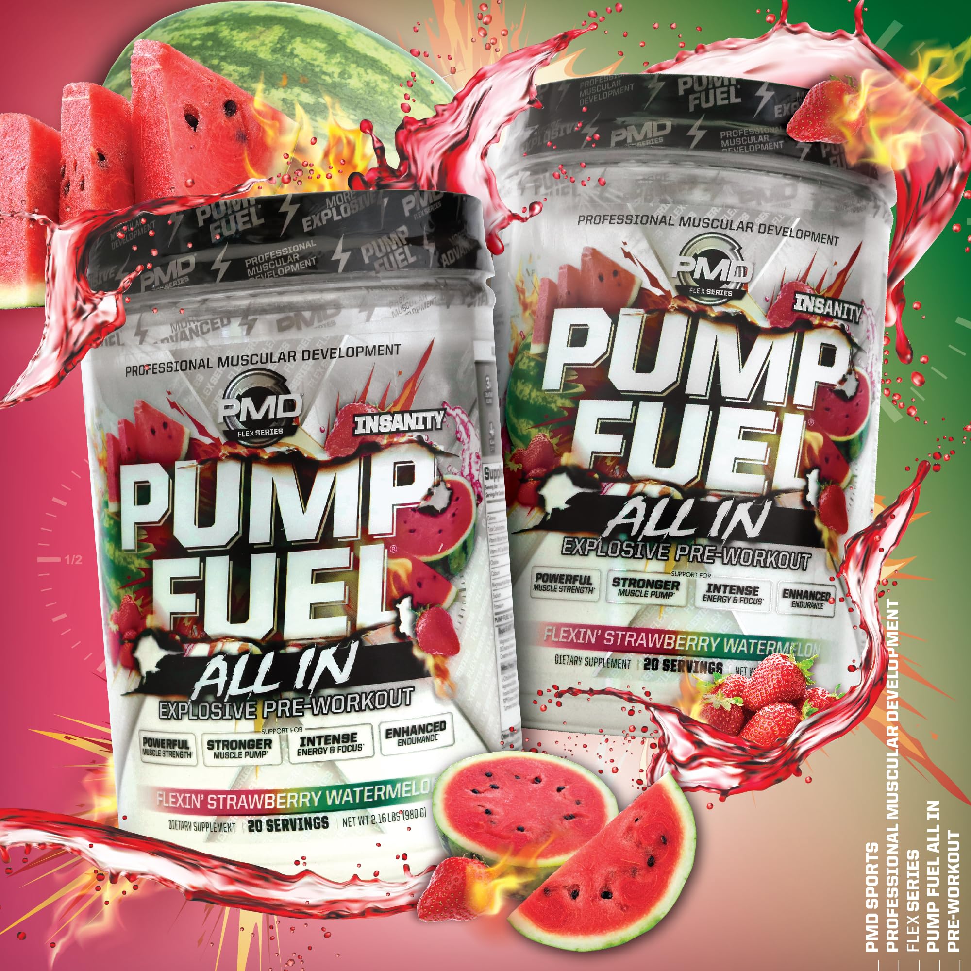 PMD Pump Fuel Insanity strawberry-watermelon flavor label suggests refreshing taste