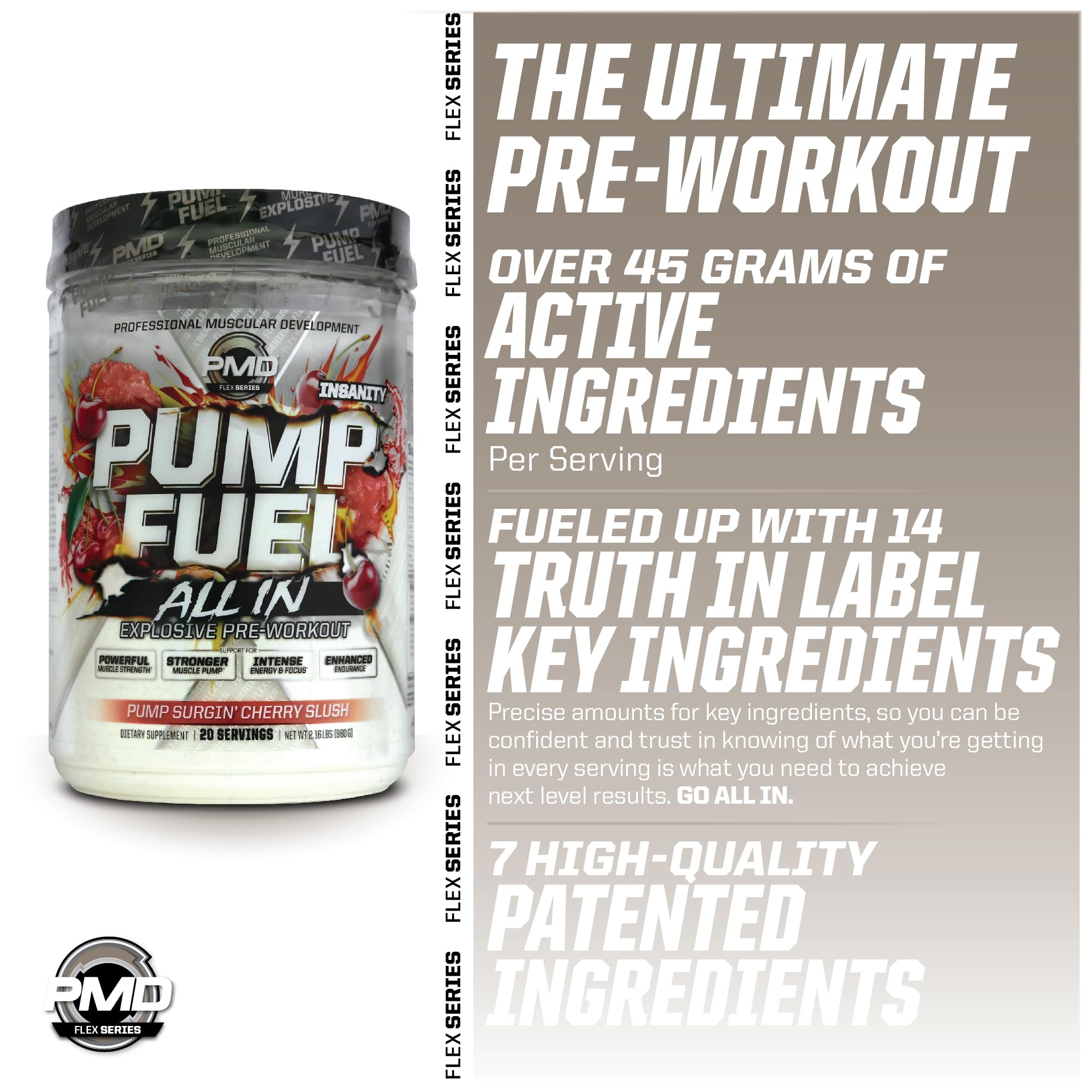 PMD Pump Fuel Insanity glass with mixed powder shows fast-acting energy.