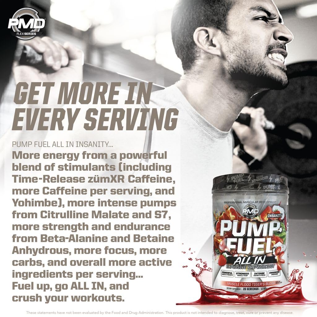 PMD Pump Fuel Insanity label closeup showing transparent ingredient amounts.