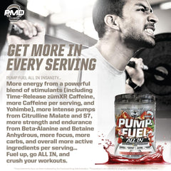 PMD Pump Fuel Insanity label closeup showing transparent ingredient amounts.