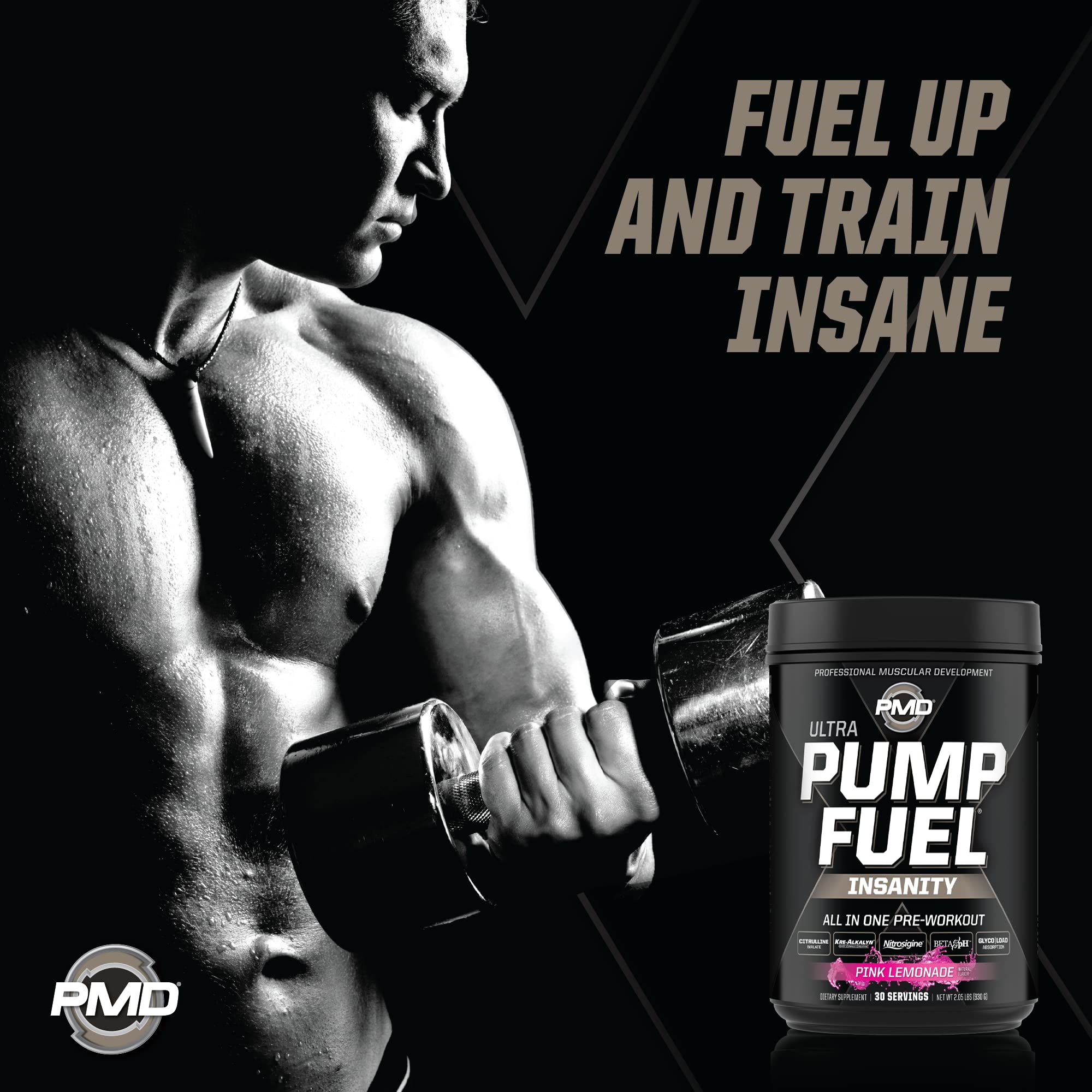 PMD Pump Fuel Ultra back-of-can view, full ingredient highlights.