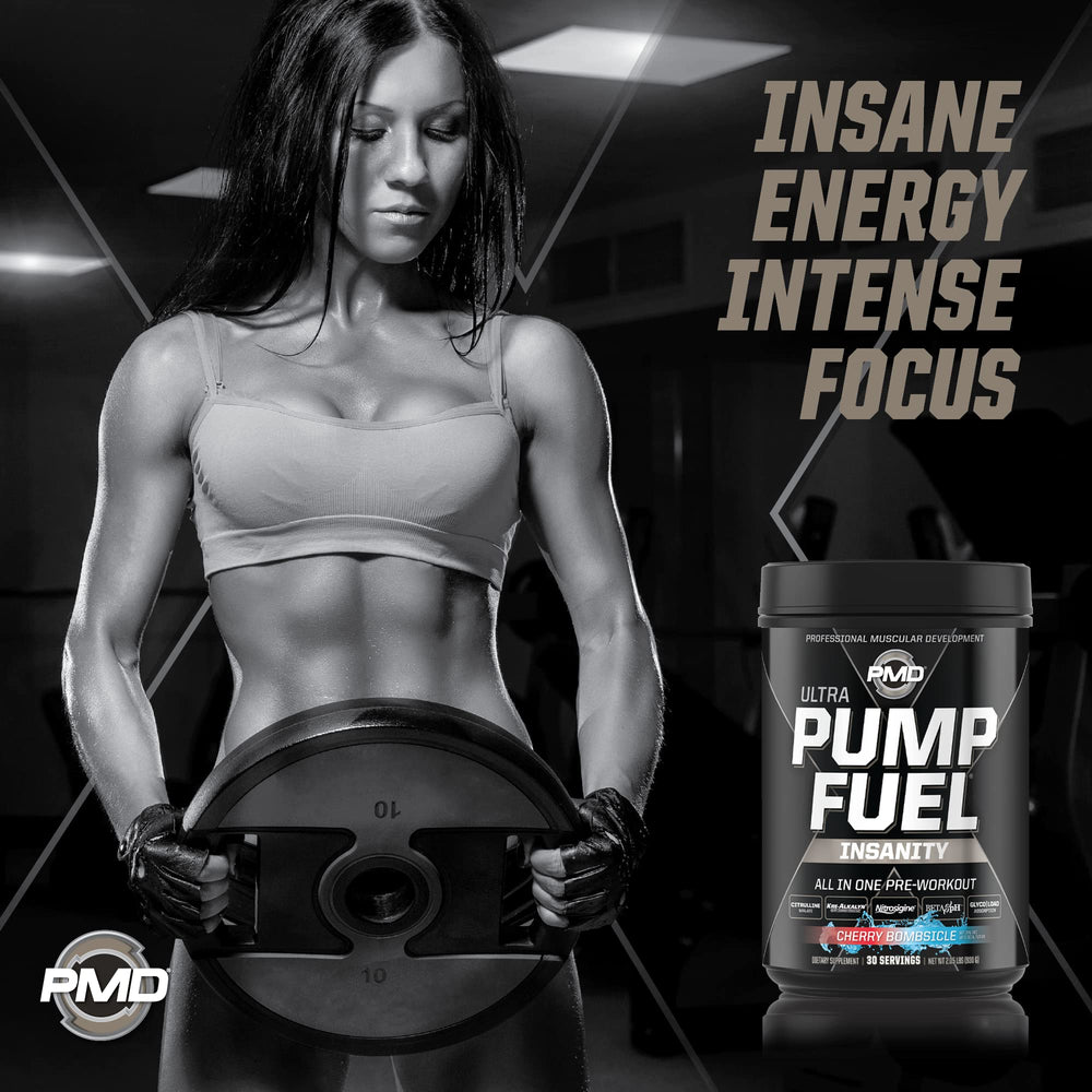 PMD Pump Fuel Ultra Insanity label closeup showing transparent ingredient amounts.