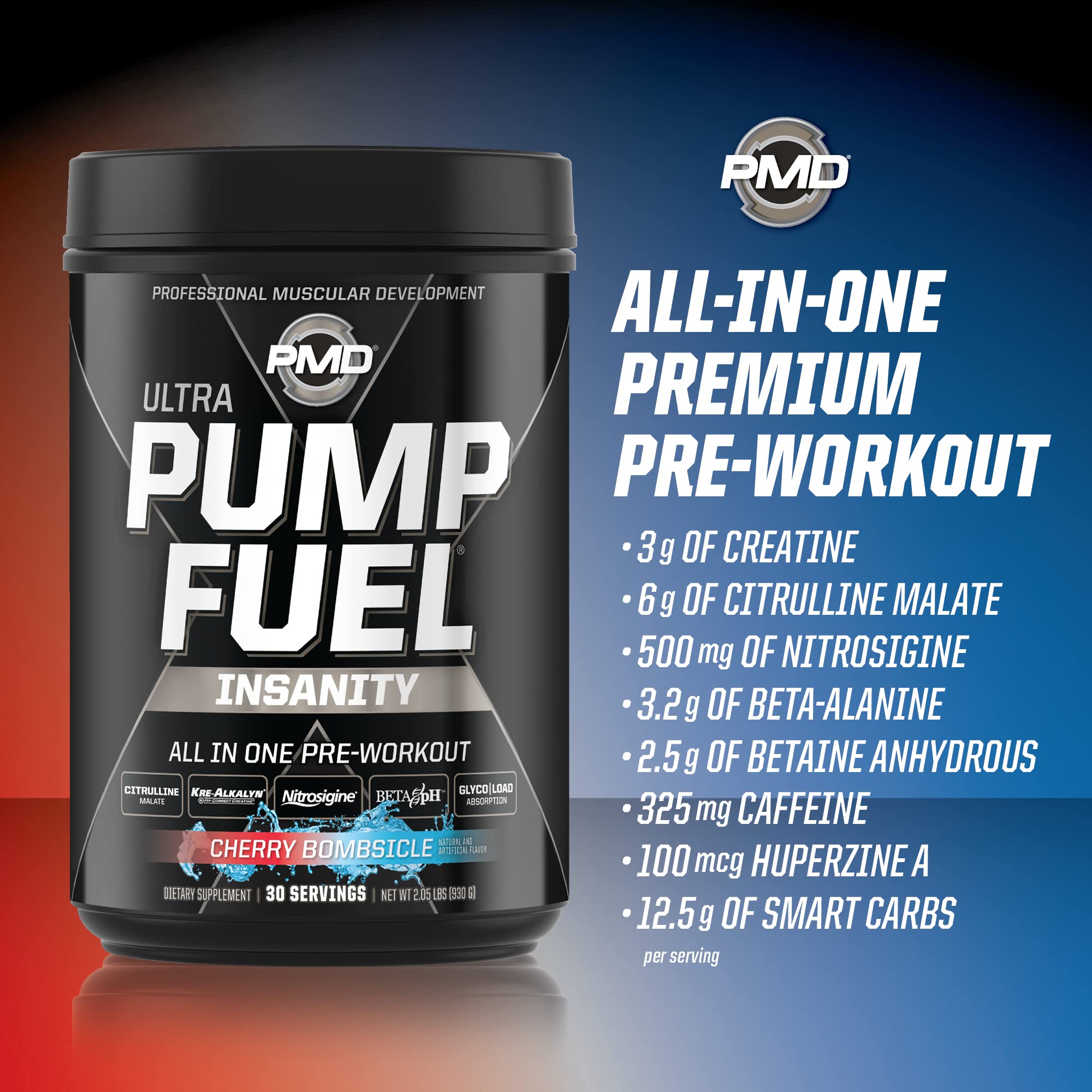 PMD Pump Fuel Ultra Insanity workout setup emphasizes quick energy boost.
