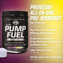 PMD Pump Fuel Ultra nutrition label shows clear dosing for trusted ingredients
