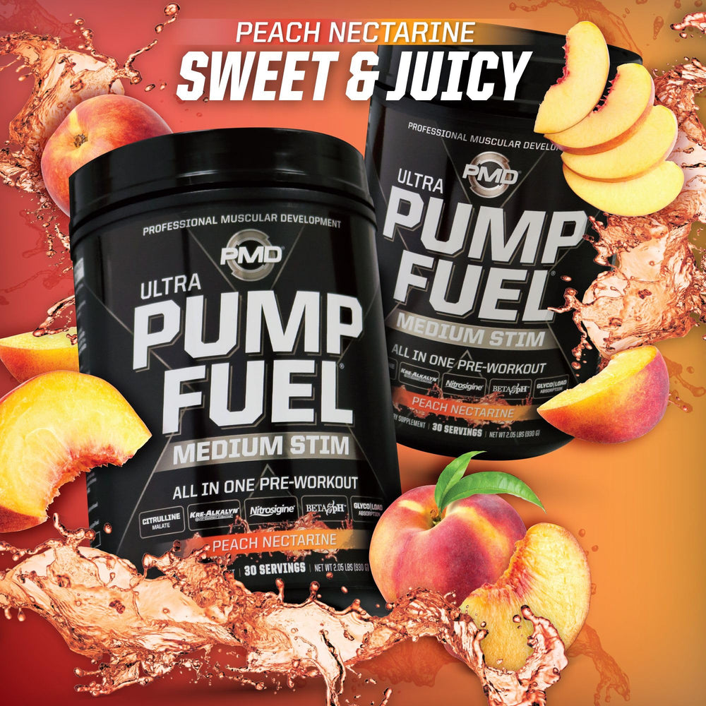 PMD Pump Fuel Ultra peach-nectarine flavor suggests refreshing energy during routines