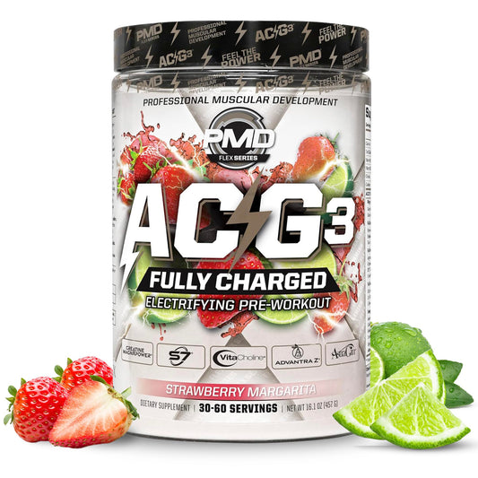 PMD ACG3 Fully Charged bottle front view highlights high-energy pre-workout