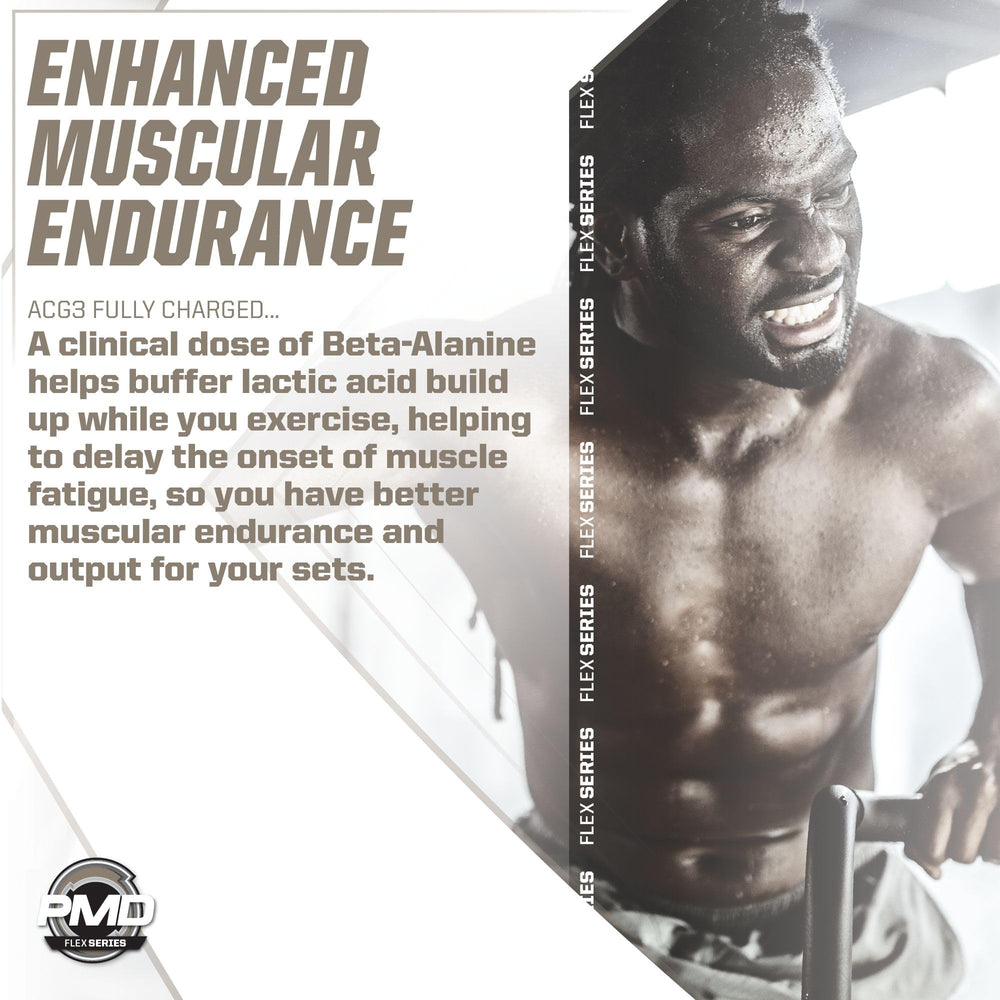PMD ACG3 caffeine blend section indicates strong energy potential.