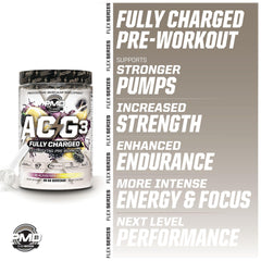 PMD ACG3 ingredient panel highlights creatine forms and energy components.