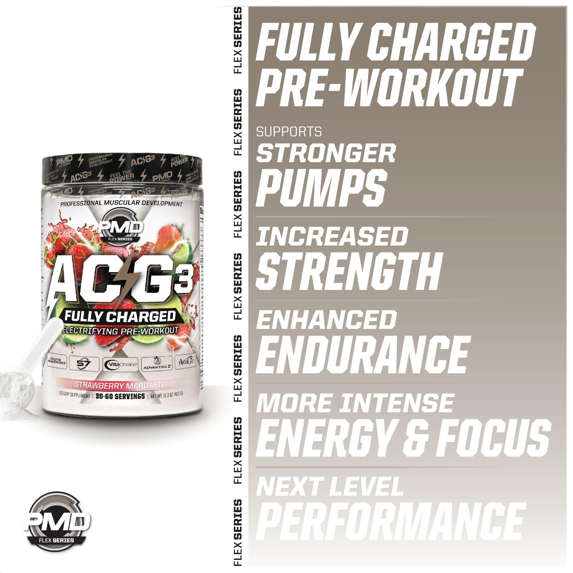 PMD ACG3 label ingredients close-up with transparent dosing and actives