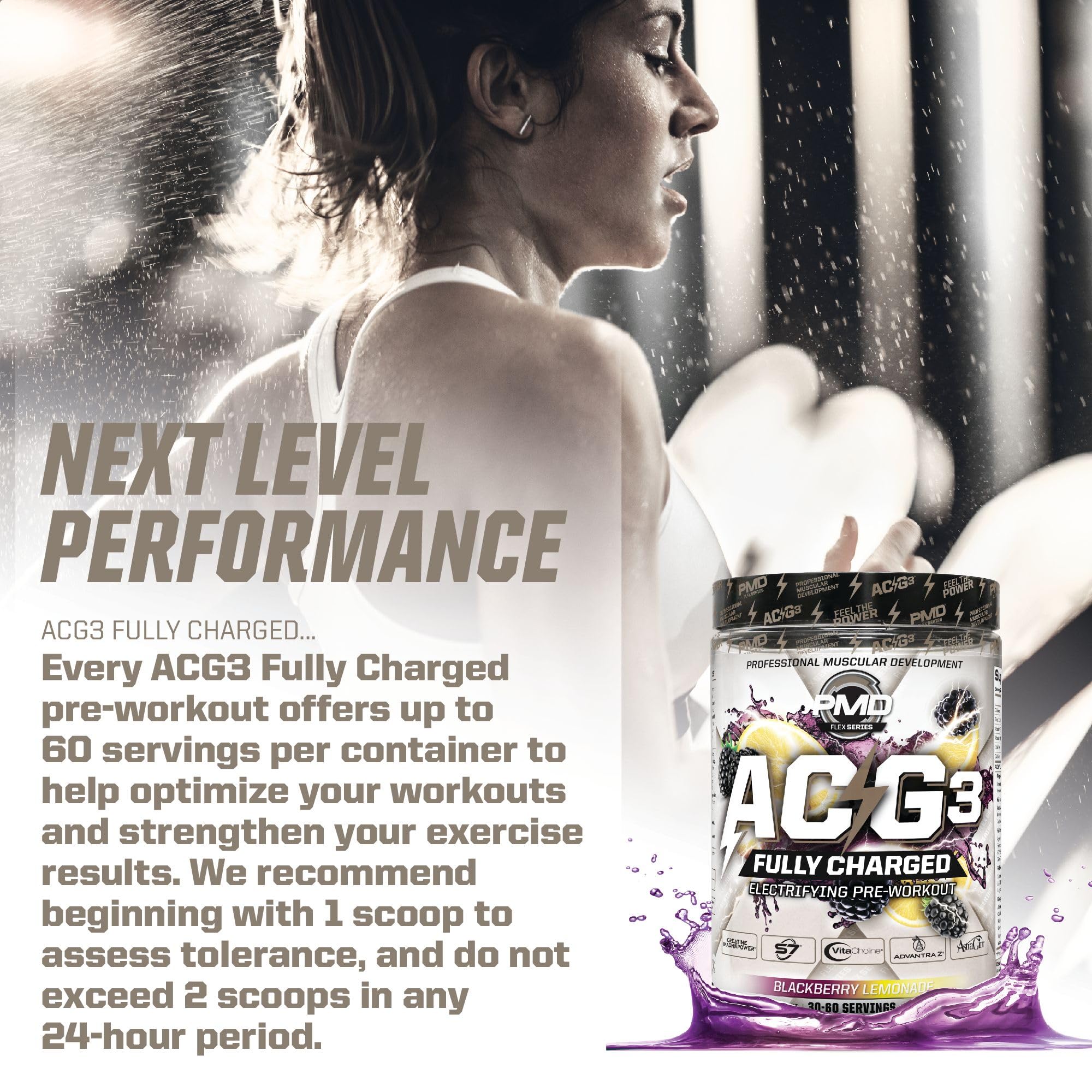 PMD ACG3 time-release caffeine feature supports longer energy during training.