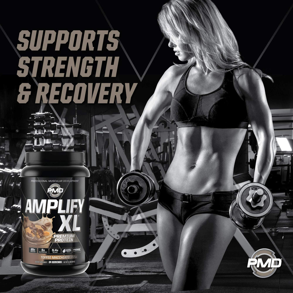 PMD Amplify XL hydro greens blend bottle highlighting added greens and nutrients.