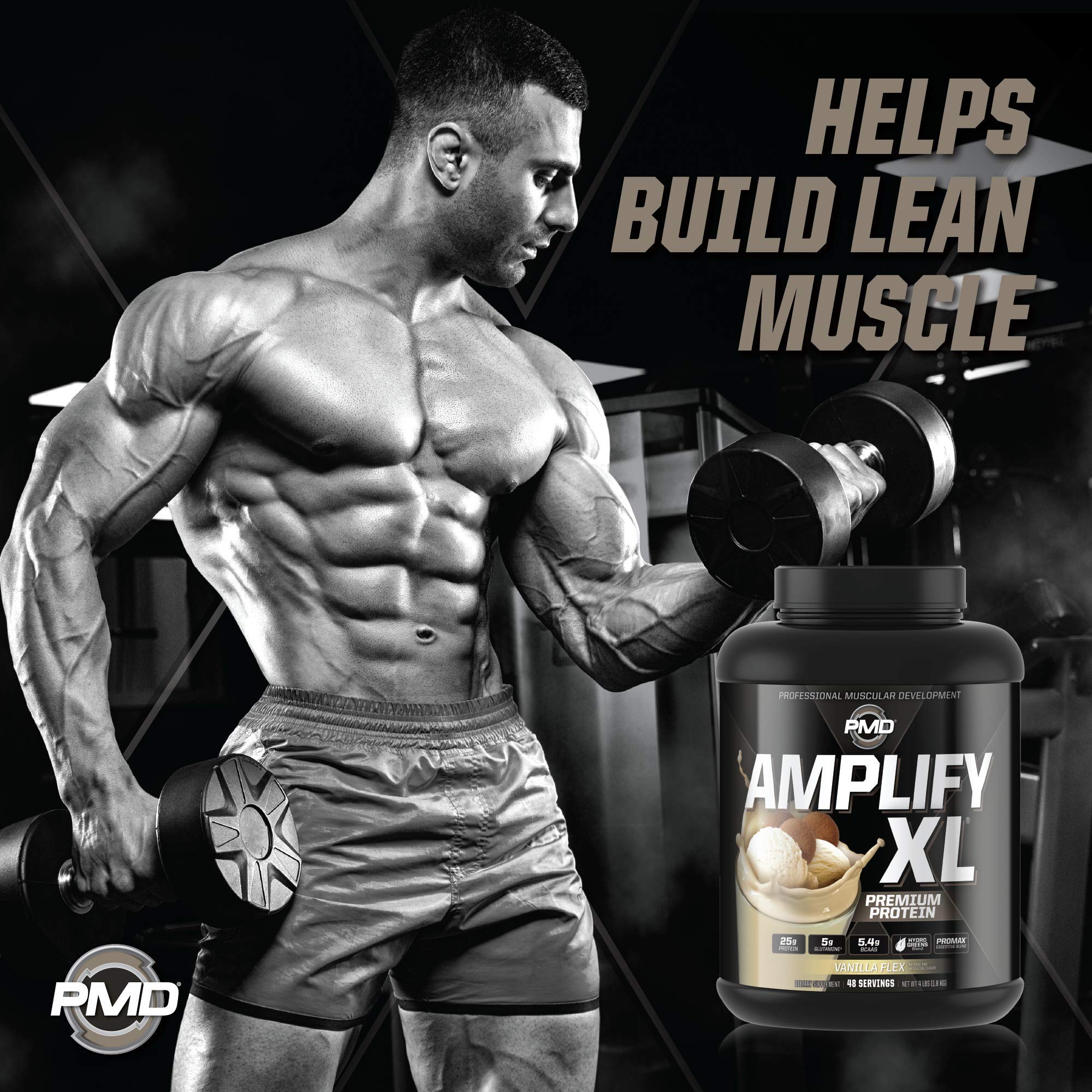 PMD Sports Amplify XL hydro greens blend powder with scoop for daily nutrition