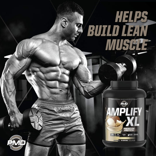PMD Sports Amplify XL hydro greens blend powder with scoop for daily nutrition