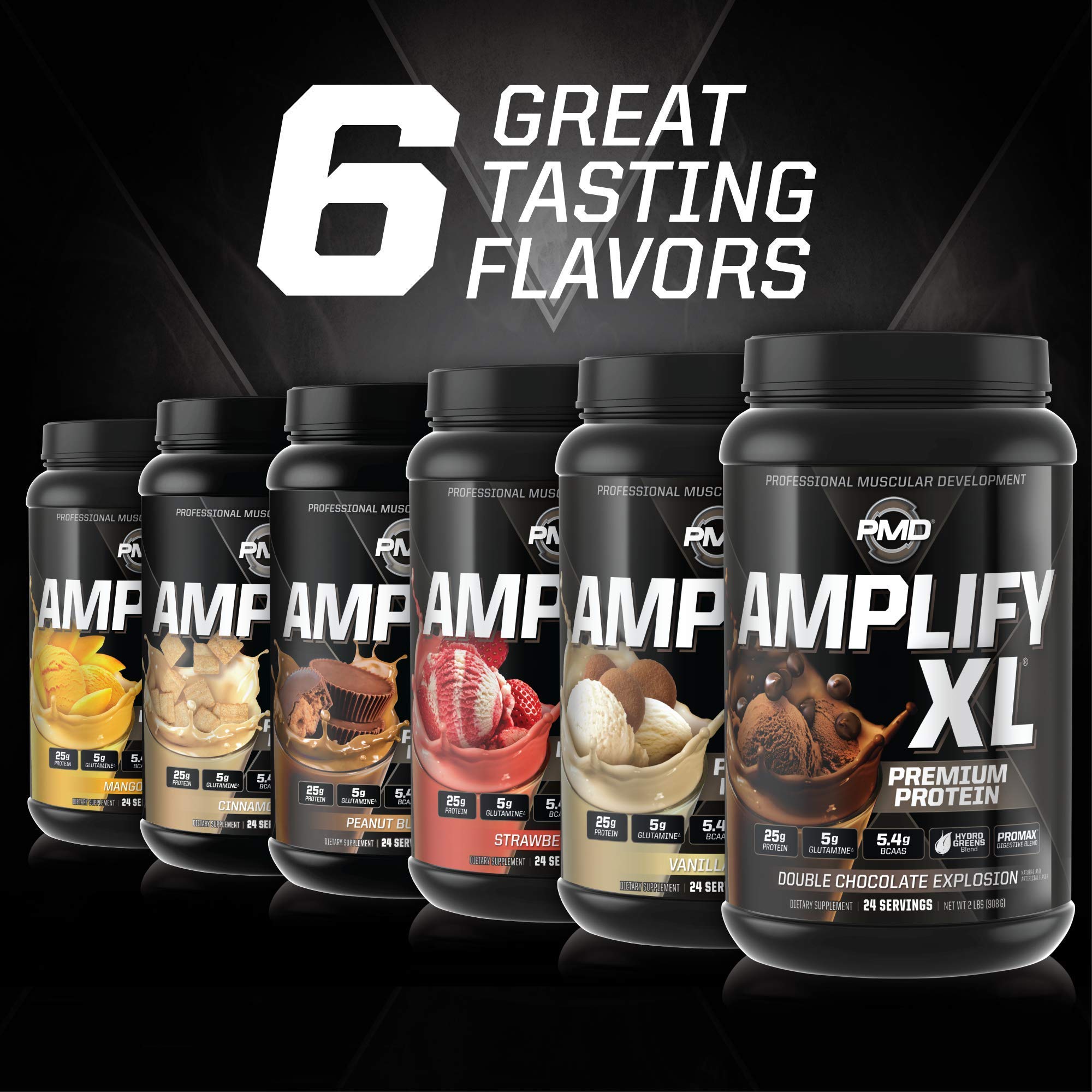 PMD Amplify XL nutrition label close-up showing amino acids and vitamins.