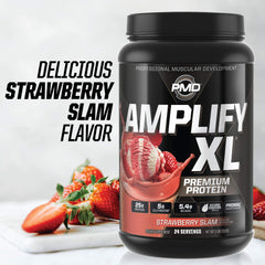 PMD Amplify XL Strawberry Slam shaker for on-the-go shakes.