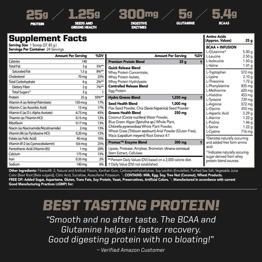 PMD Amplify XL Strawberry Slam tub shows high-grade whey and greens blend.