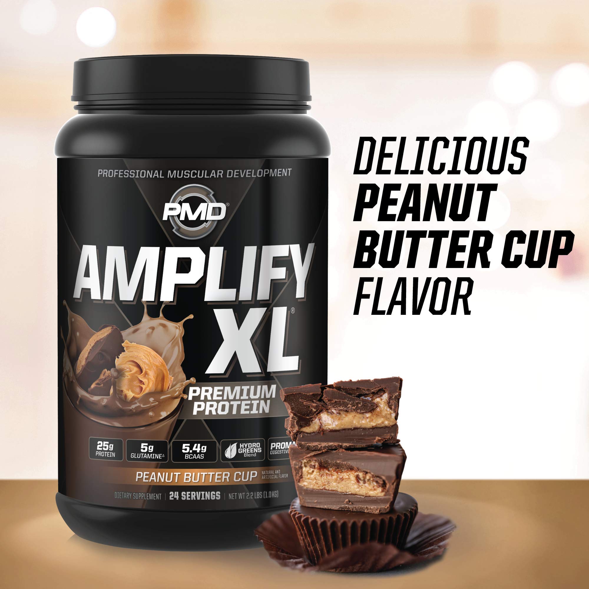 PMD Amplify XL whey protein blend bag emphasizing high-quality protein source.
