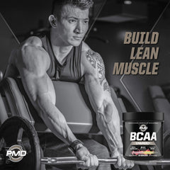 PMD Sports BCAA Charged athlete during workout emphasizes endurance support.