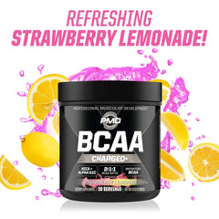 PMD Sports BCAA Charged strawberry lemonade flavor ready mix.