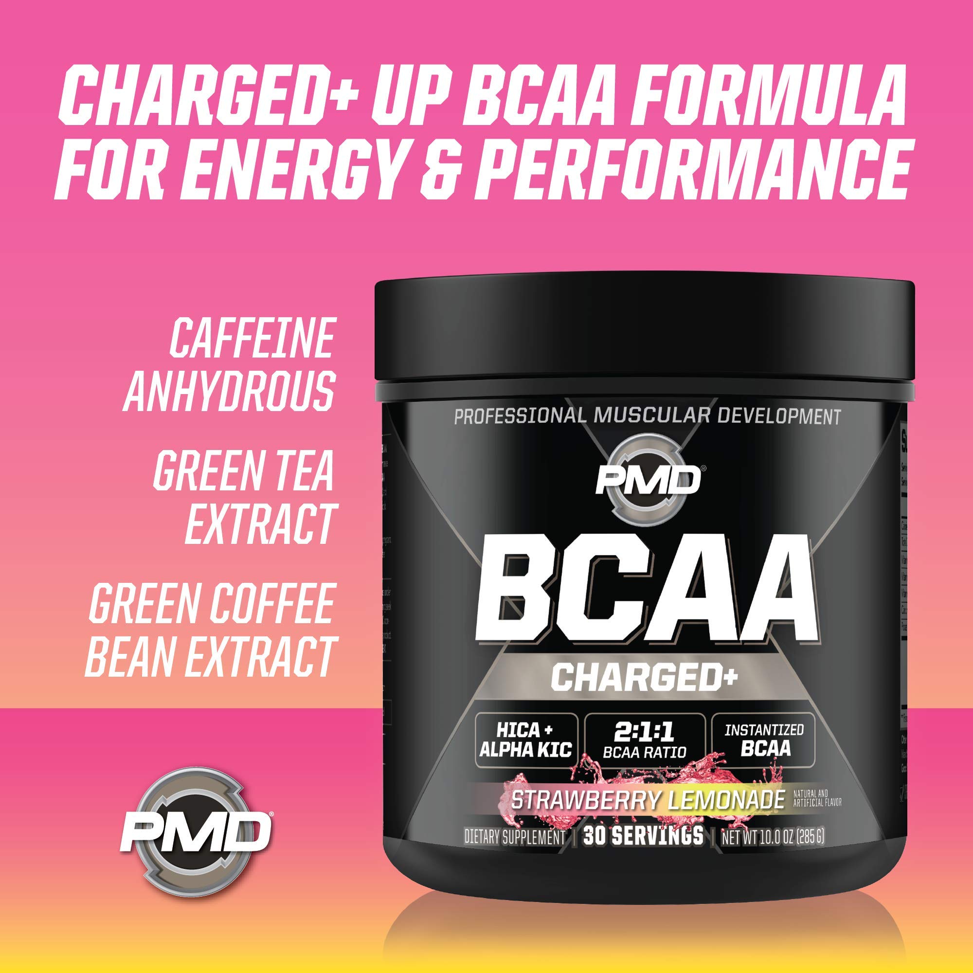 PMD Sports BCAA Charged tub packaging shows serving size.