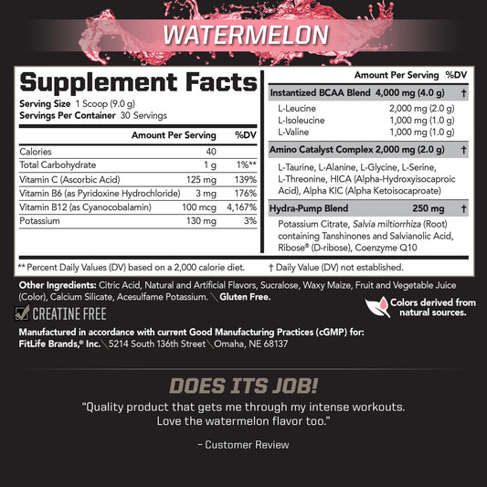 PMD Sports BCAA Stim-Free Watermelon powder being poured into a shaker for quick mixing.