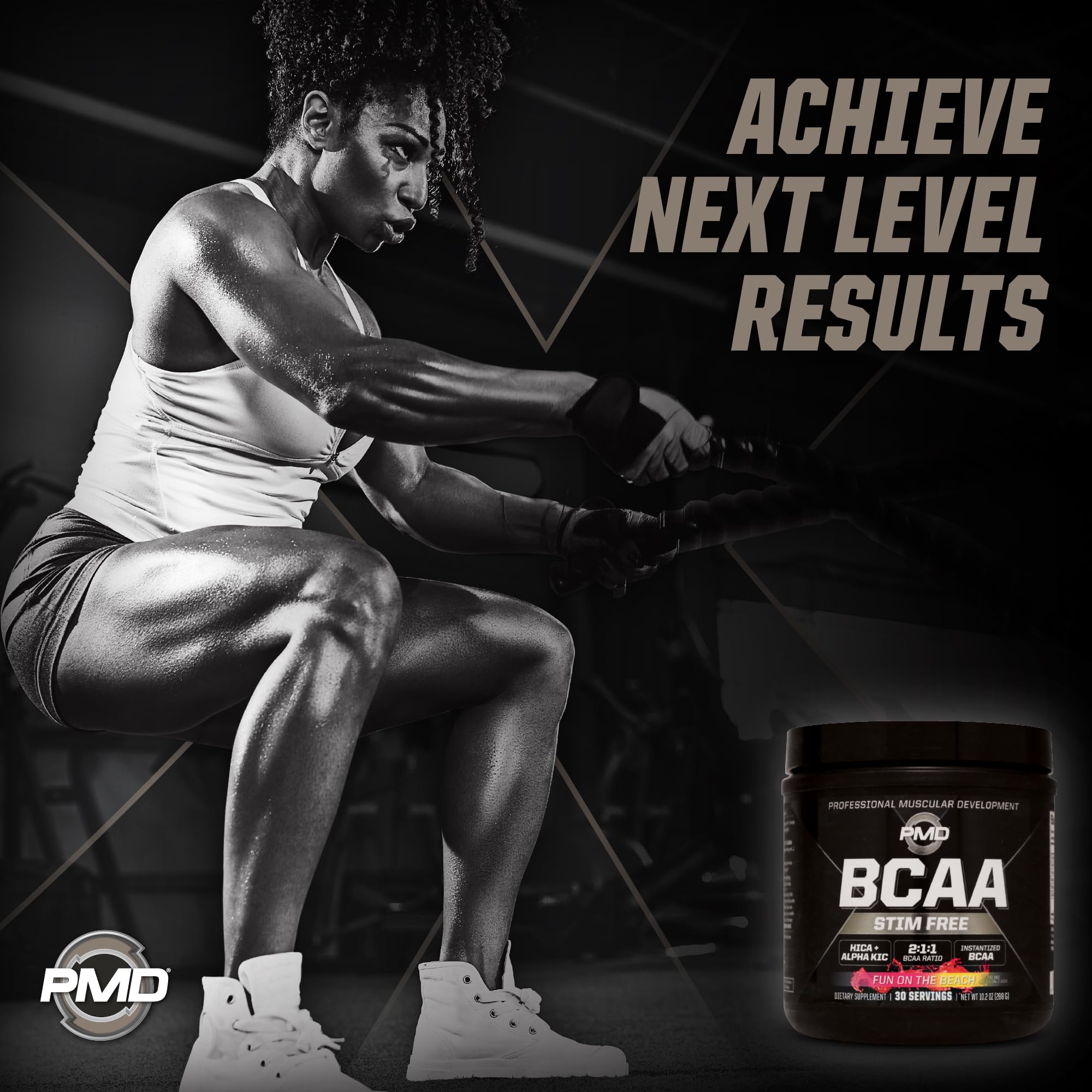 Sunny beach workout with PMD Sports BCAA Stim-Free during training