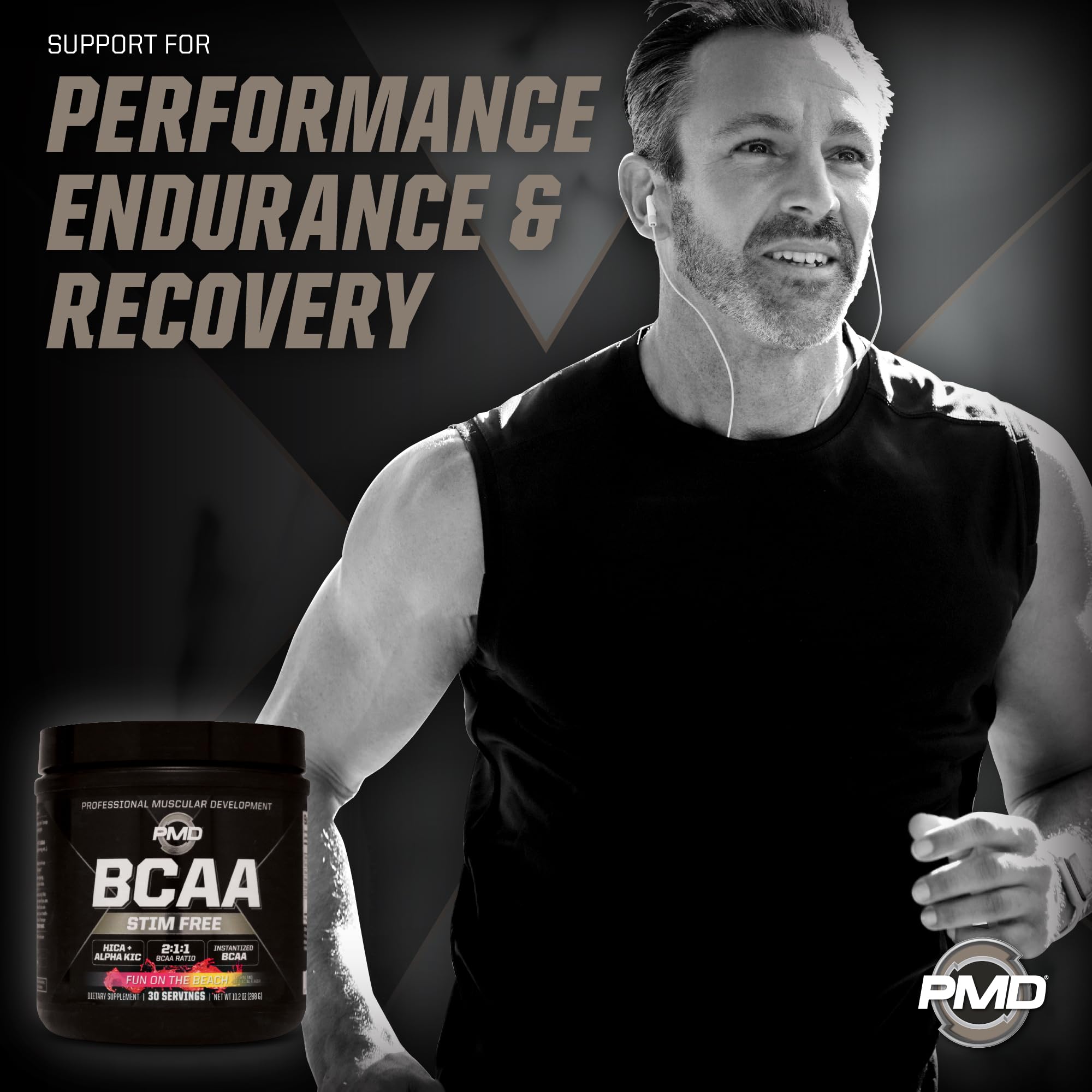PMD Sports BCAA Stim-Free powder dissolving clearly in water after shaking