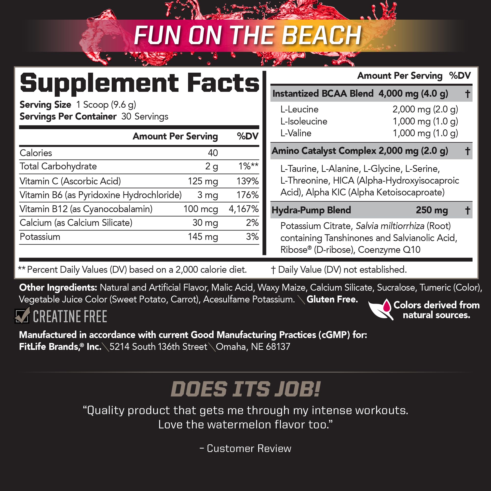 PMD Sports BCAA Stim-Free powder scoop ready for mixing with water