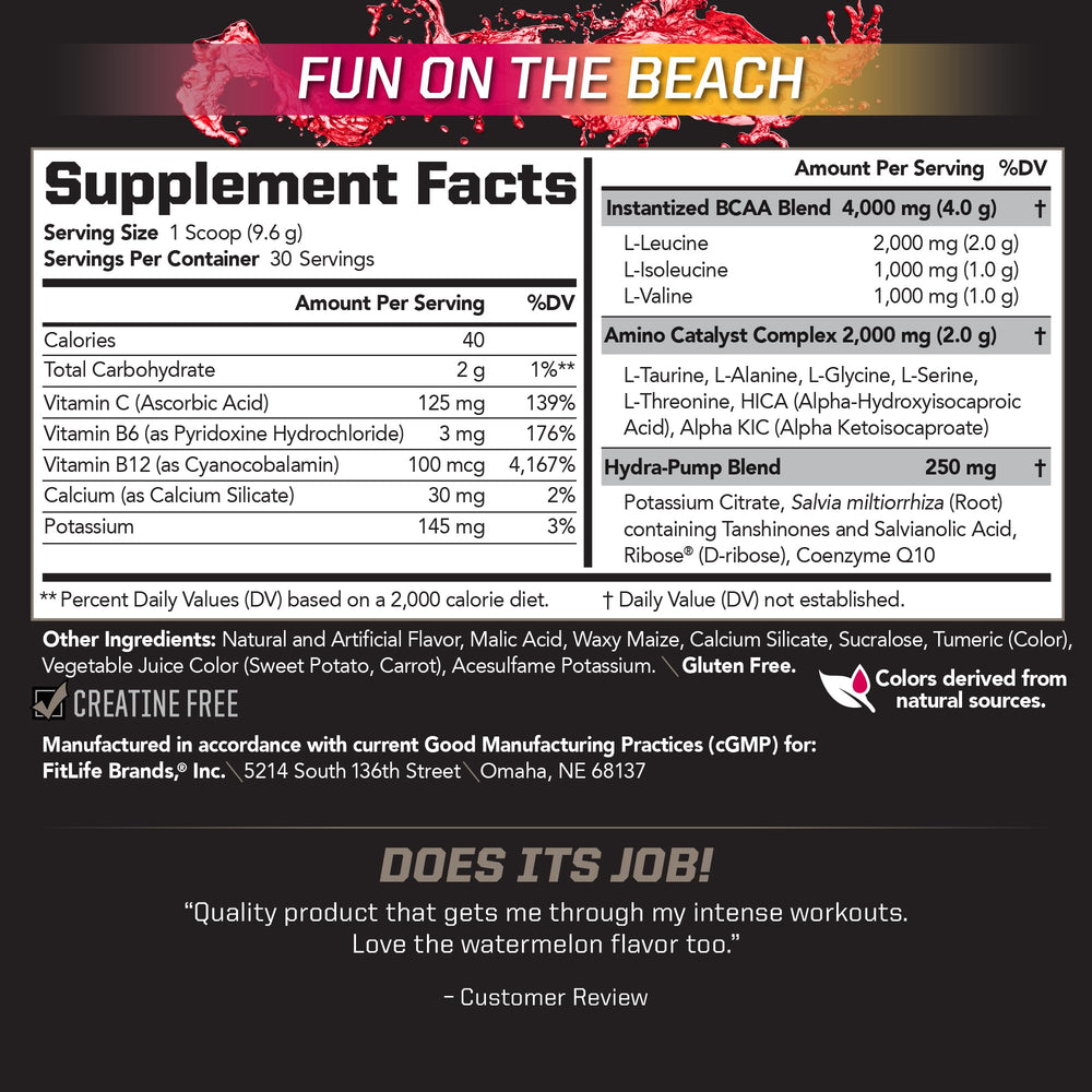 PMD Sports BCAA Stim-Free powder scoop ready for mixing with water