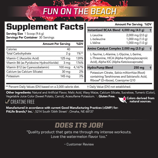 PMD Sports BCAA Stim-Free powder scoop ready for mixing with water