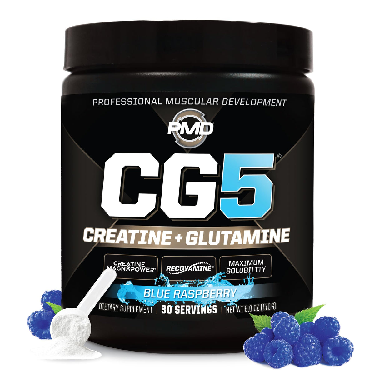 PMD Sports CG5 blue raspberry tub ready for pre- and post-workout use.