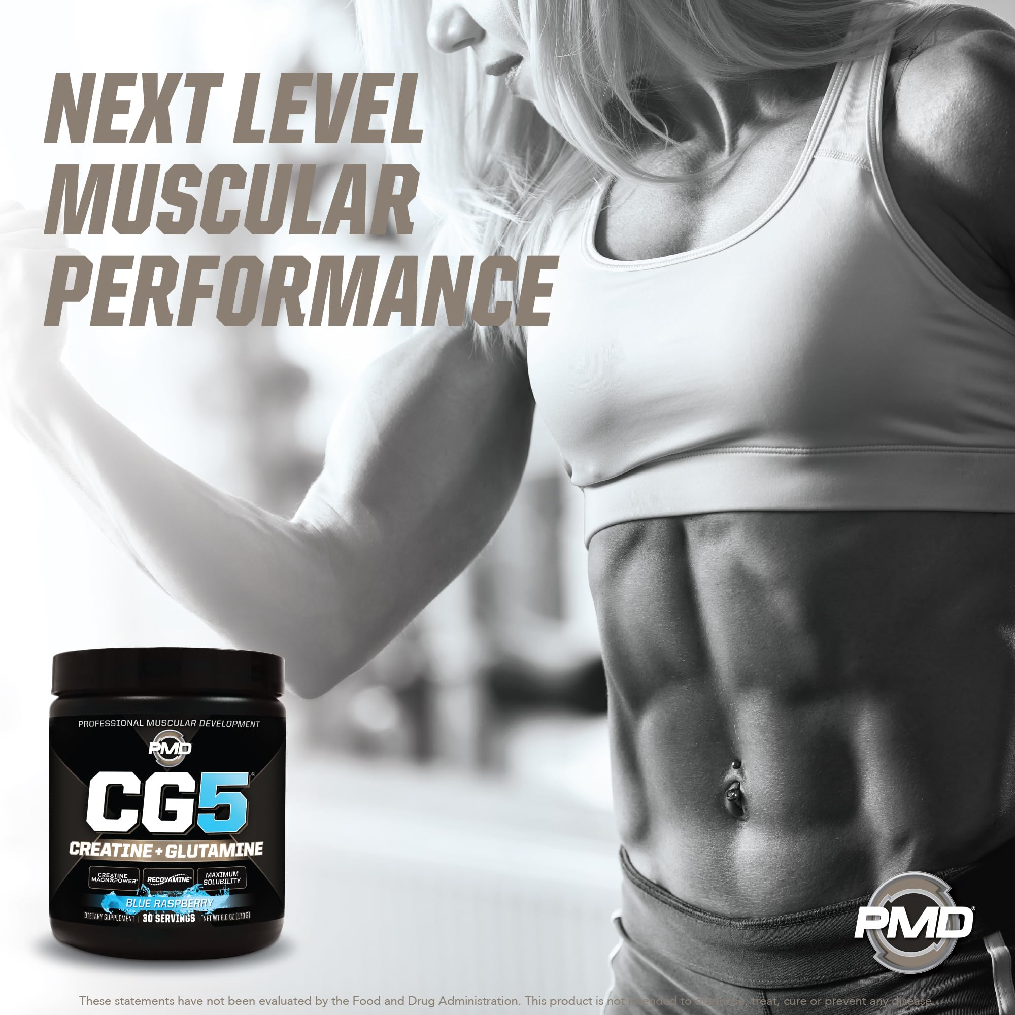 PMD Sports CG5 bottle on counter beside water bottle.