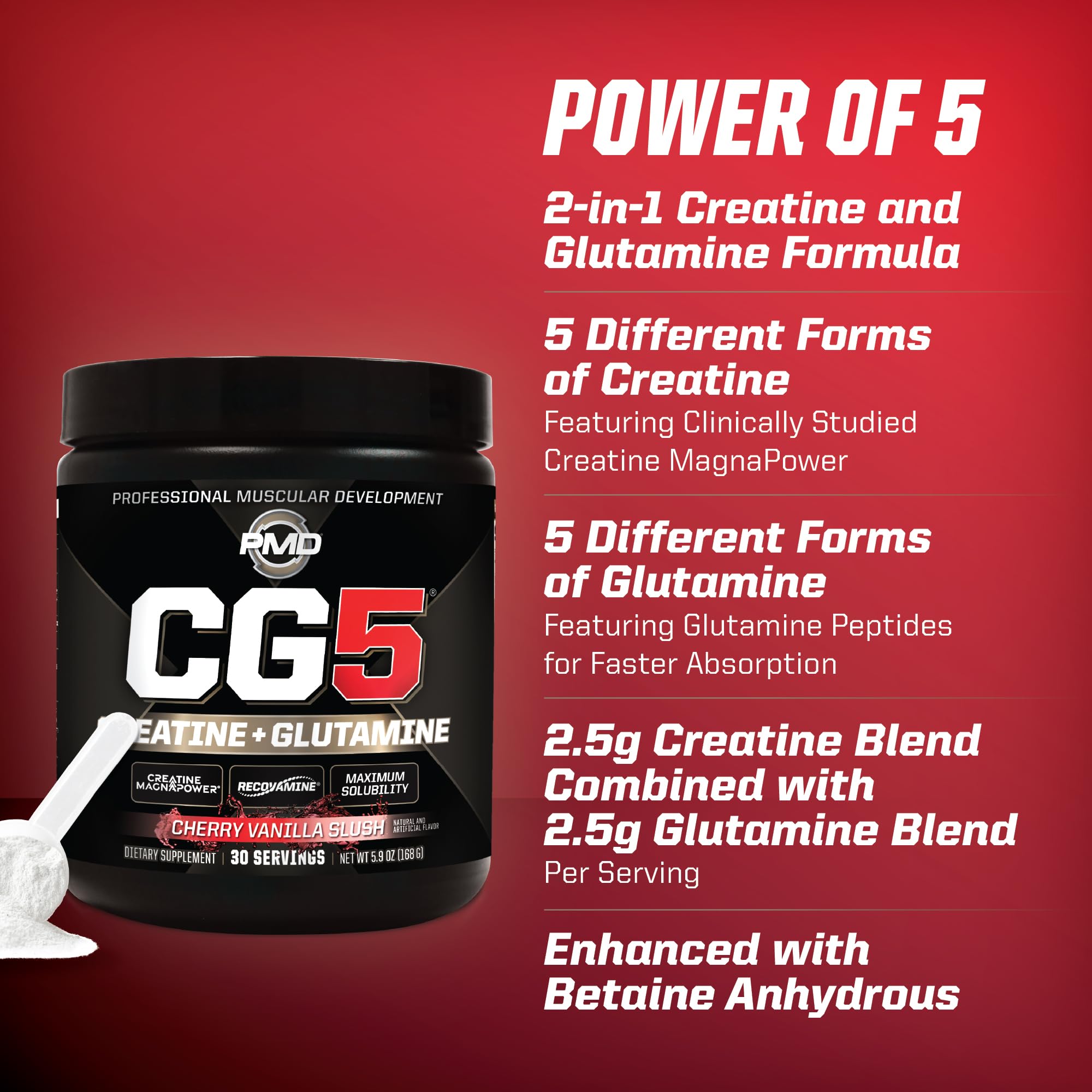 PMD Sports CG5 canister label displaying ingredients and directions.