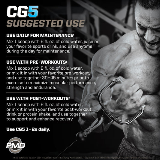 PMD Sports CG5 scoop pouring powder into shaker for quick mix.