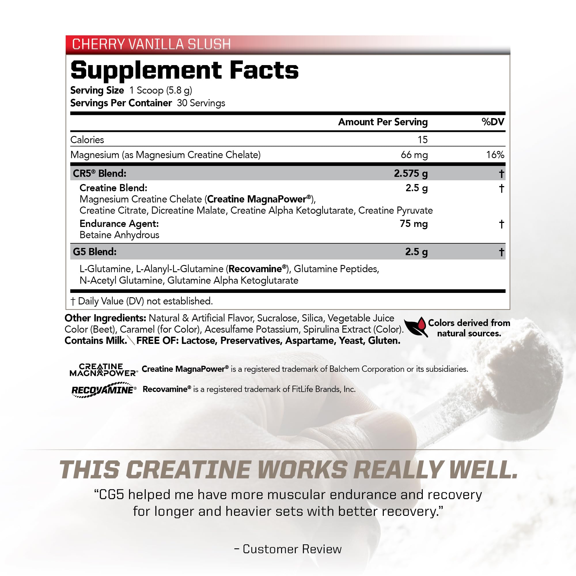 PMD Sports CG5 serving scoop illustrating precise dosing for energy boost and recovery.