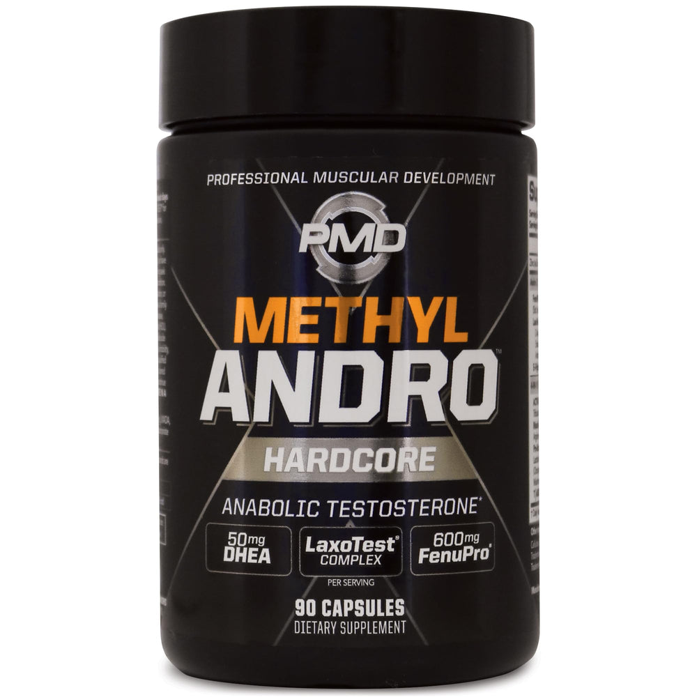 PMD Sports Methyl Andro bottle back reveals supplement facts for informed dosing and transparency.