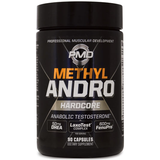 PMD Sports Methyl Andro bottle back reveals supplement facts for informed dosing and transparency.