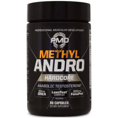 PMD Sports Methyl Andro bottle back reveals supplement facts for informed dosing and transparency.