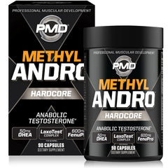 PMD Sports Methyl Andro DHEA bottle front shows energy and performance support.
