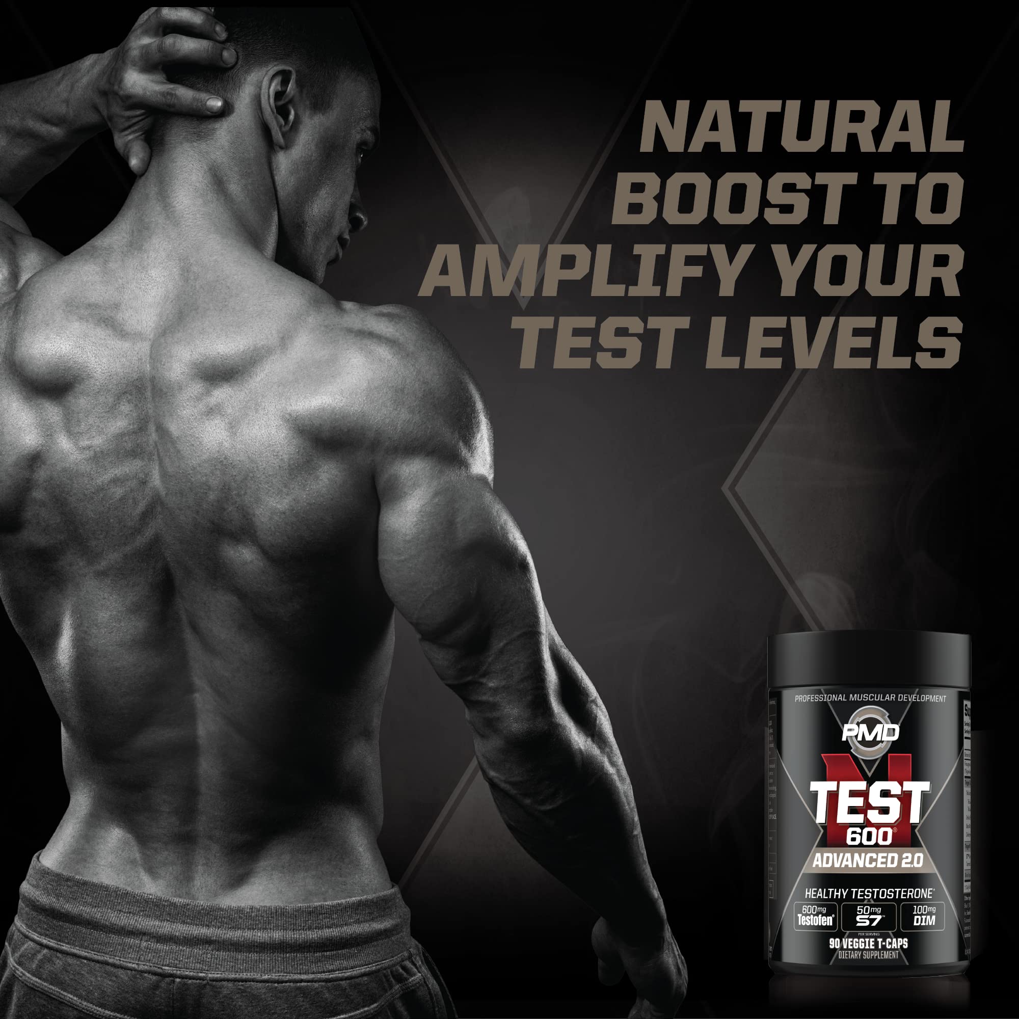 PMD N-Test 600 ingredients panel highlights Testofen and DIM.