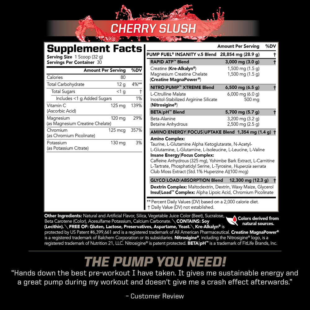 PMD Pump Fuel cherry slush powder in scoop supports quick pre-workout focus