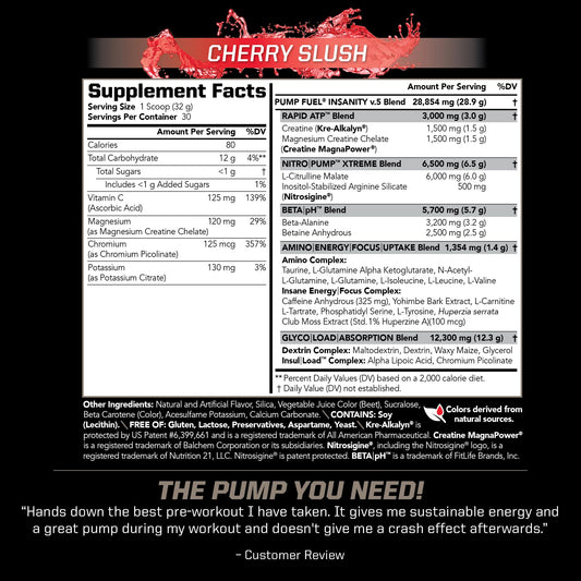 PMD Pump Fuel cherry slush powder in scoop supports quick pre-workout focus