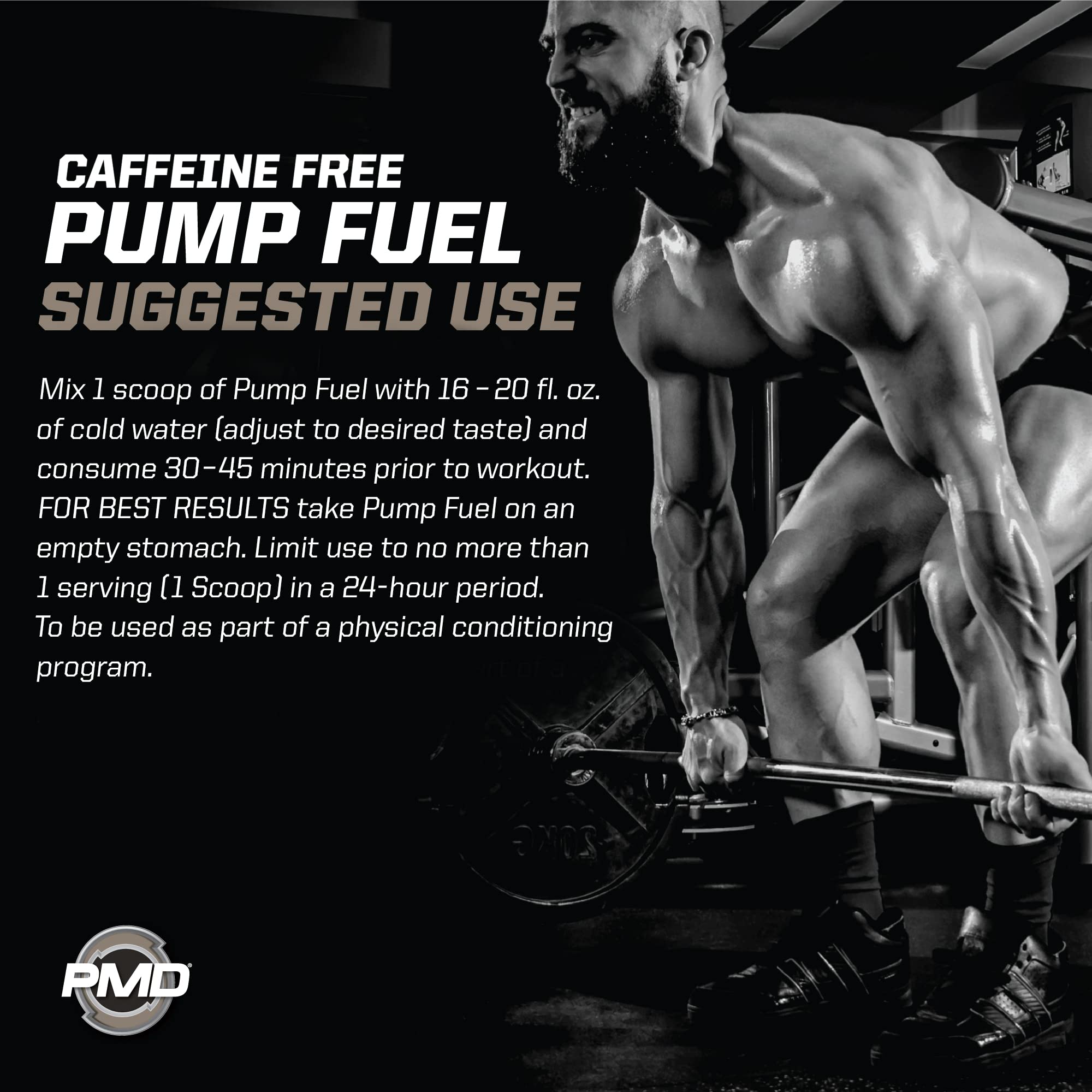 PMD Sports Pump Fuel Ultra Caffeine Free athlete workout scene focused on performance