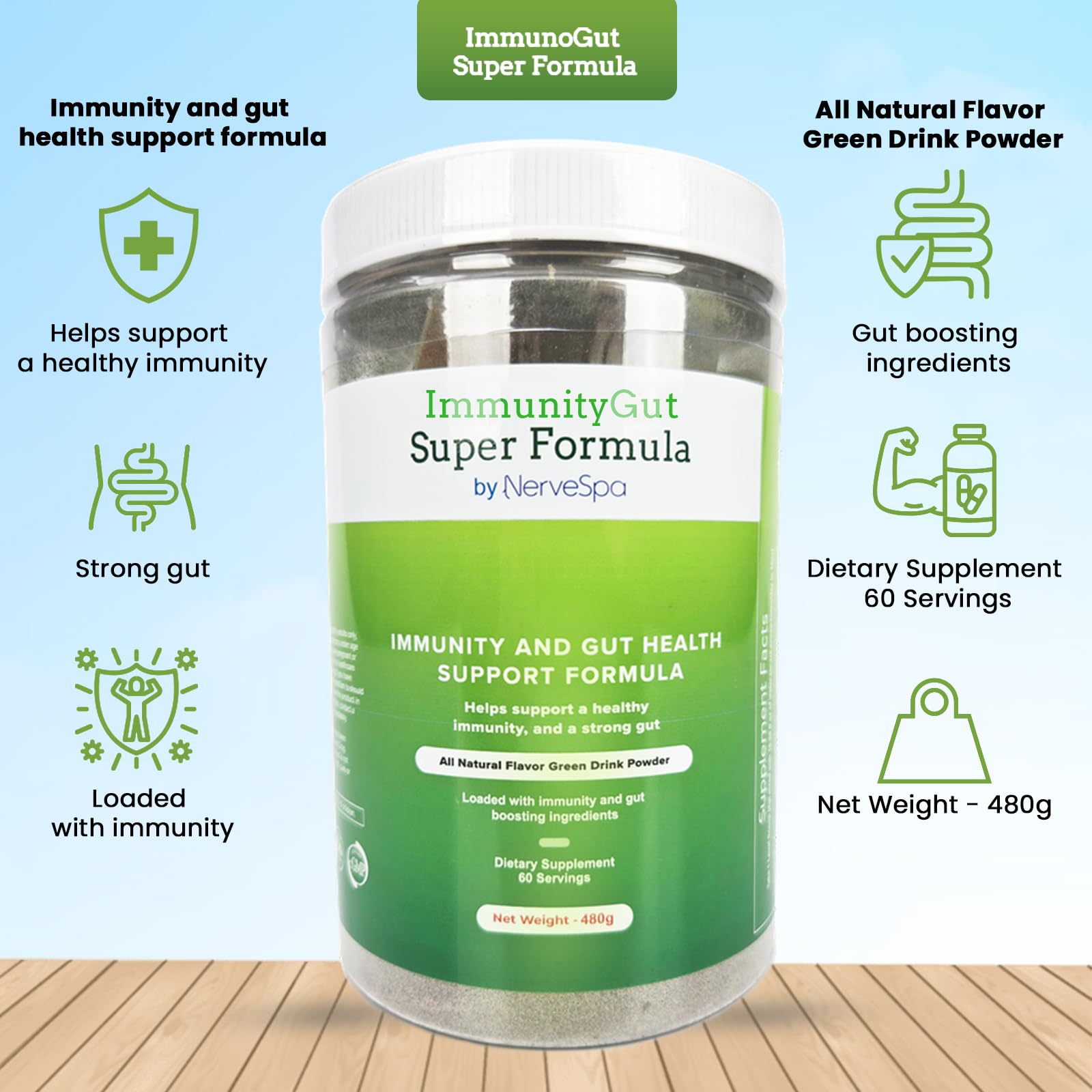 PMT Medical ImmunoGut packaging shows vitamin D and zinc benefits.