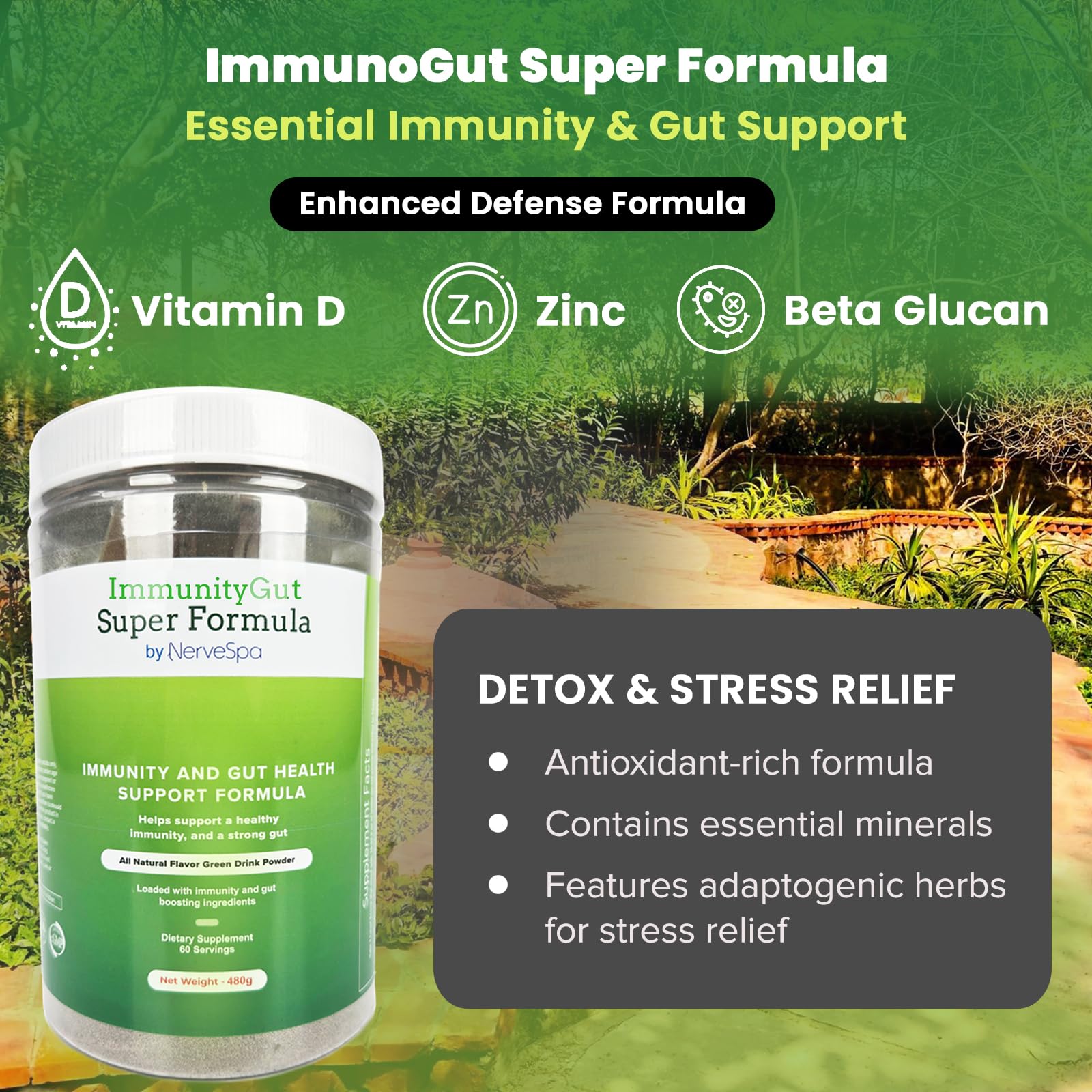 PMT Medical ImmunoGut powder in a jar reveals smooth texture.
