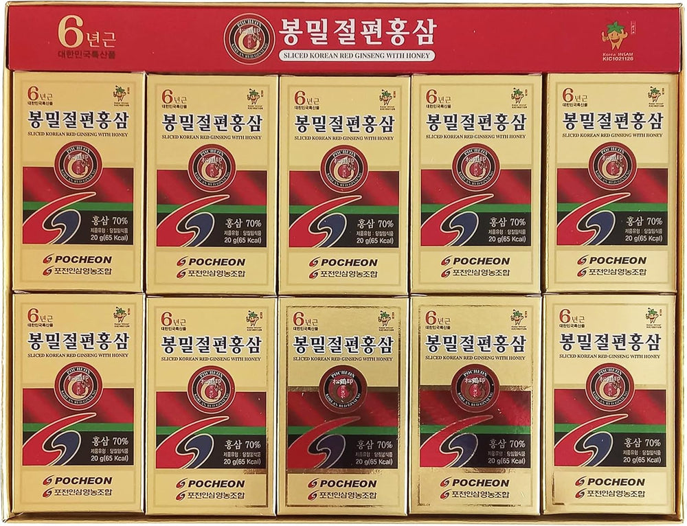 POCHEON KOREAN RED GINSENG slices with honey for a quick energy-boosting snack.